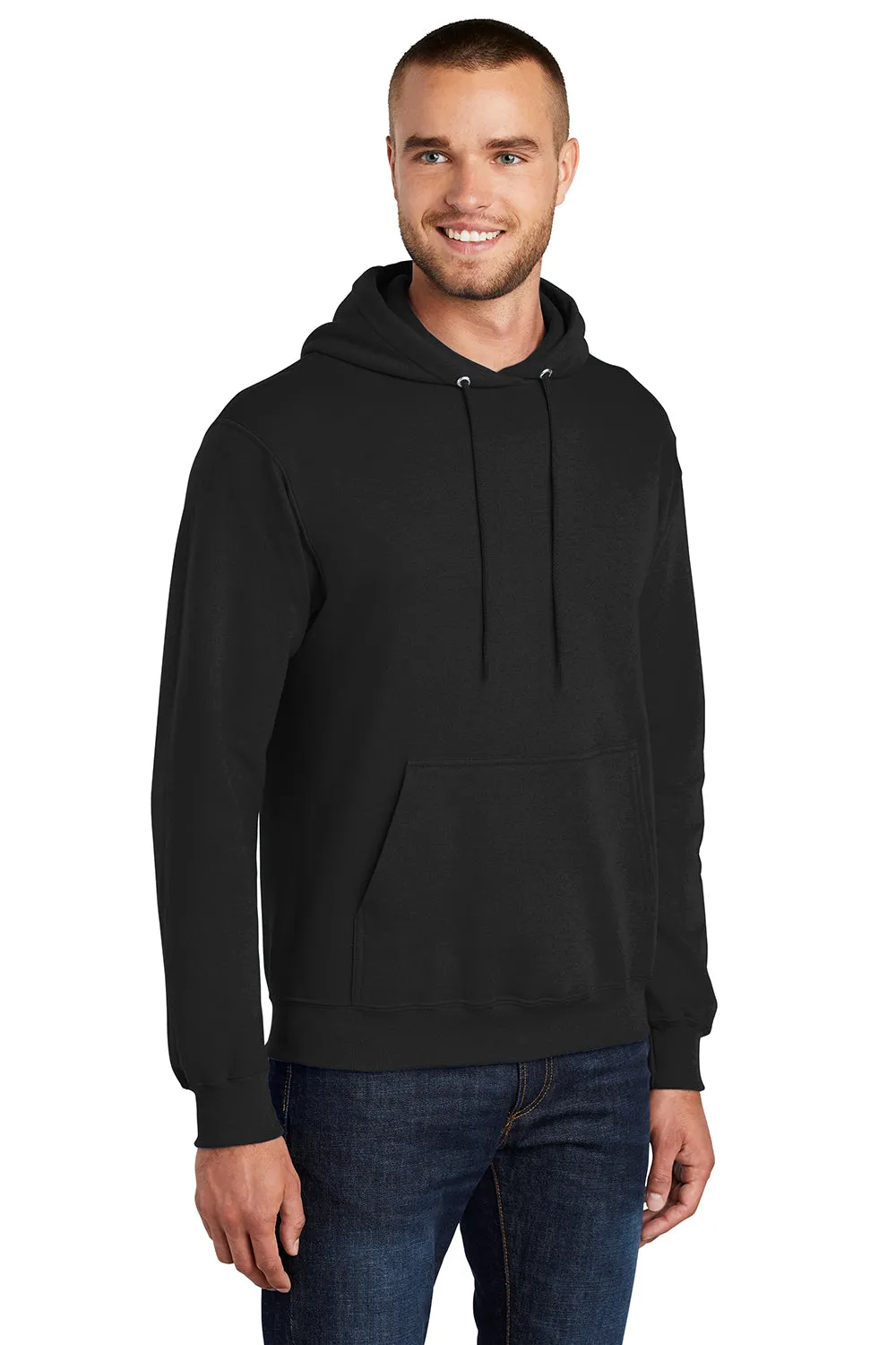 Port & Company Mens Core Pill Resistant Fleece Hooded Sweatshirt Hoodie w/ Pouch Pocket - Jet Black