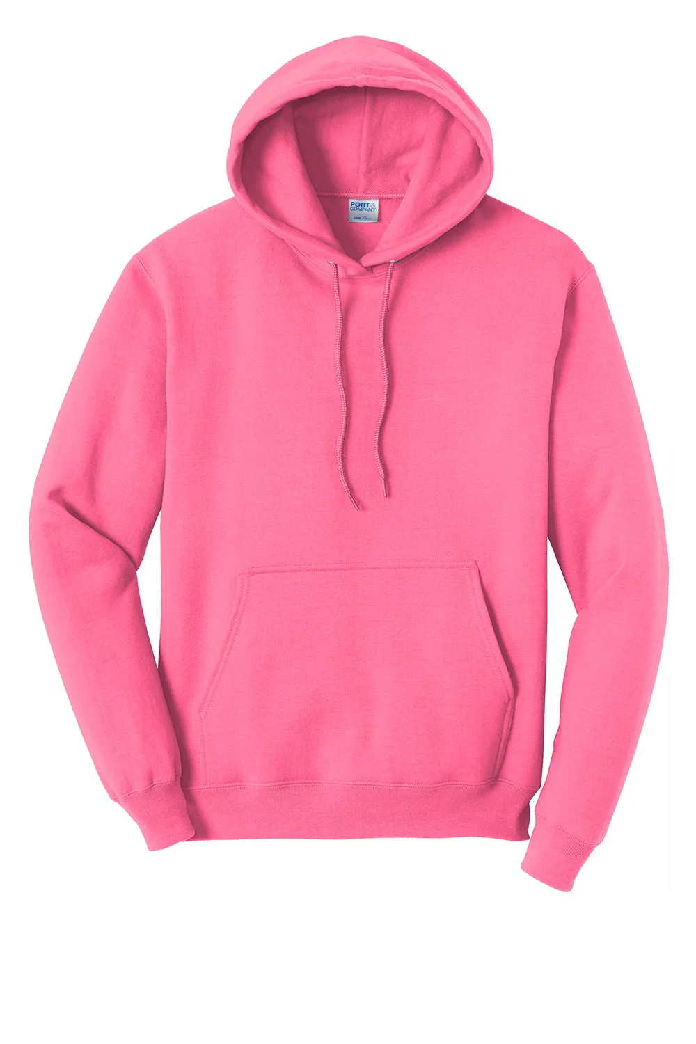 Port & Company Mens Core Pill Resistant Fleece Hooded Sweatshirt Hoodie w/ Pouch Pocket - Neon Pink