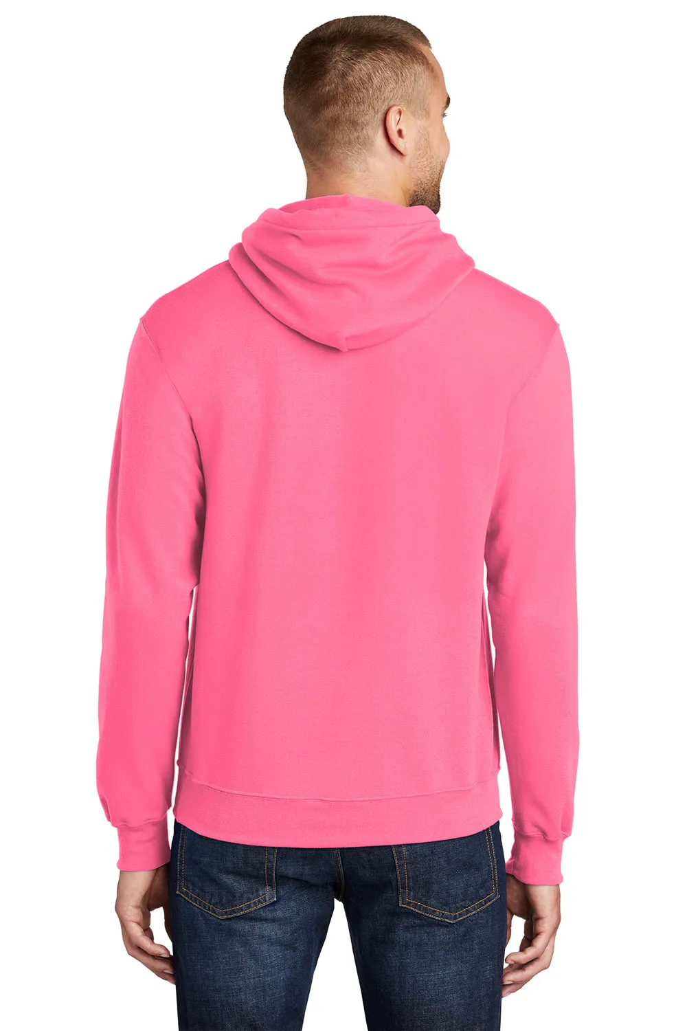 Port & Company Mens Core Pill Resistant Fleece Hooded Sweatshirt Hoodie w/ Pouch Pocket - Neon Pink