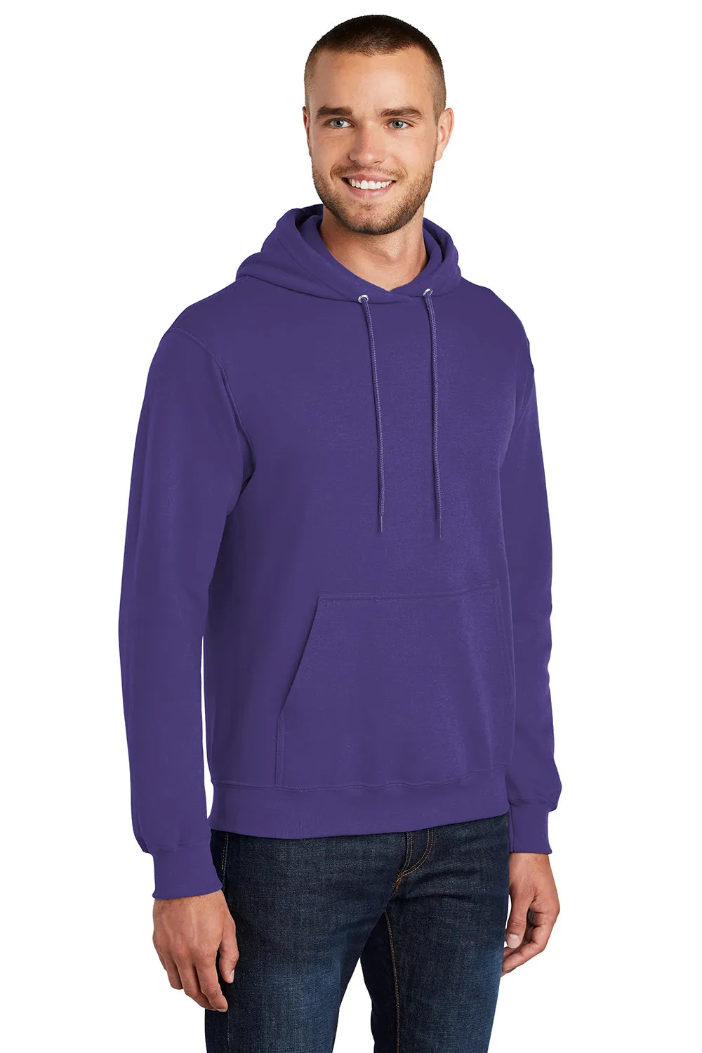 Port & Company Mens Core Pill Resistant Fleece Hooded Sweatshirt Hoodie w/ Pouch Pocket - Purple