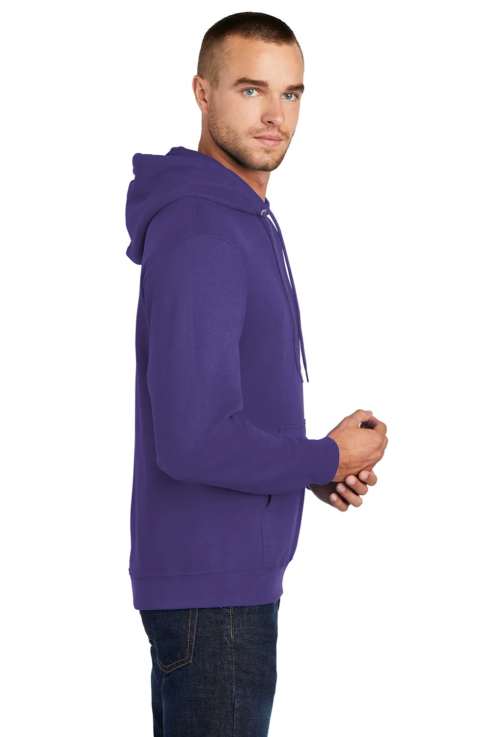 Port & Company Mens Core Pill Resistant Fleece Hooded Sweatshirt Hoodie w/ Pouch Pocket - Purple