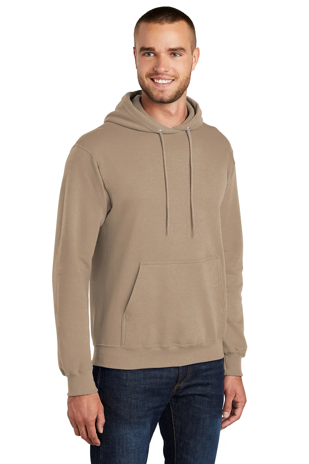 Port & Company Mens Core Pill Resistant Fleece Hooded Sweatshirt Hoodie w/ Pouch Pocket - Sand Brown