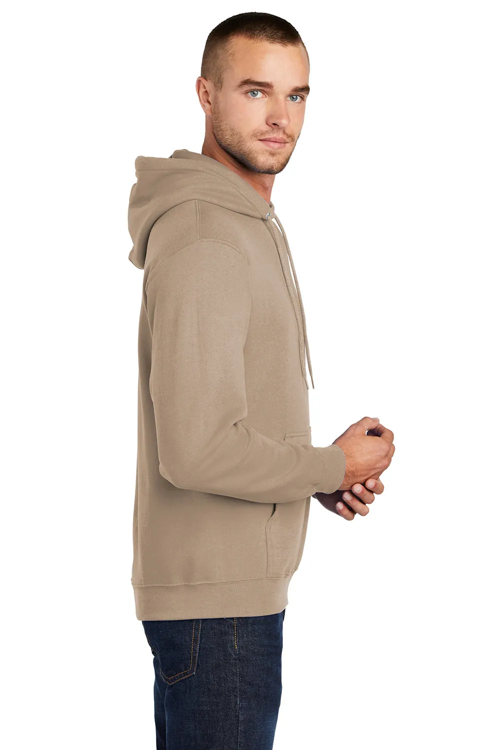 Port & Company Mens Core Pill Resistant Fleece Hooded Sweatshirt Hoodie w/ Pouch Pocket - Sand Brown