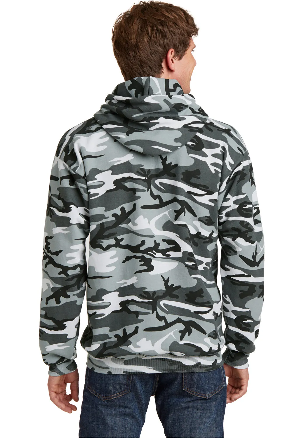 Port & Company Mens Core Pill Resistant Fleece Hooded Sweatshirt Hoodie w/ Pouch Pocket - Winter Camo