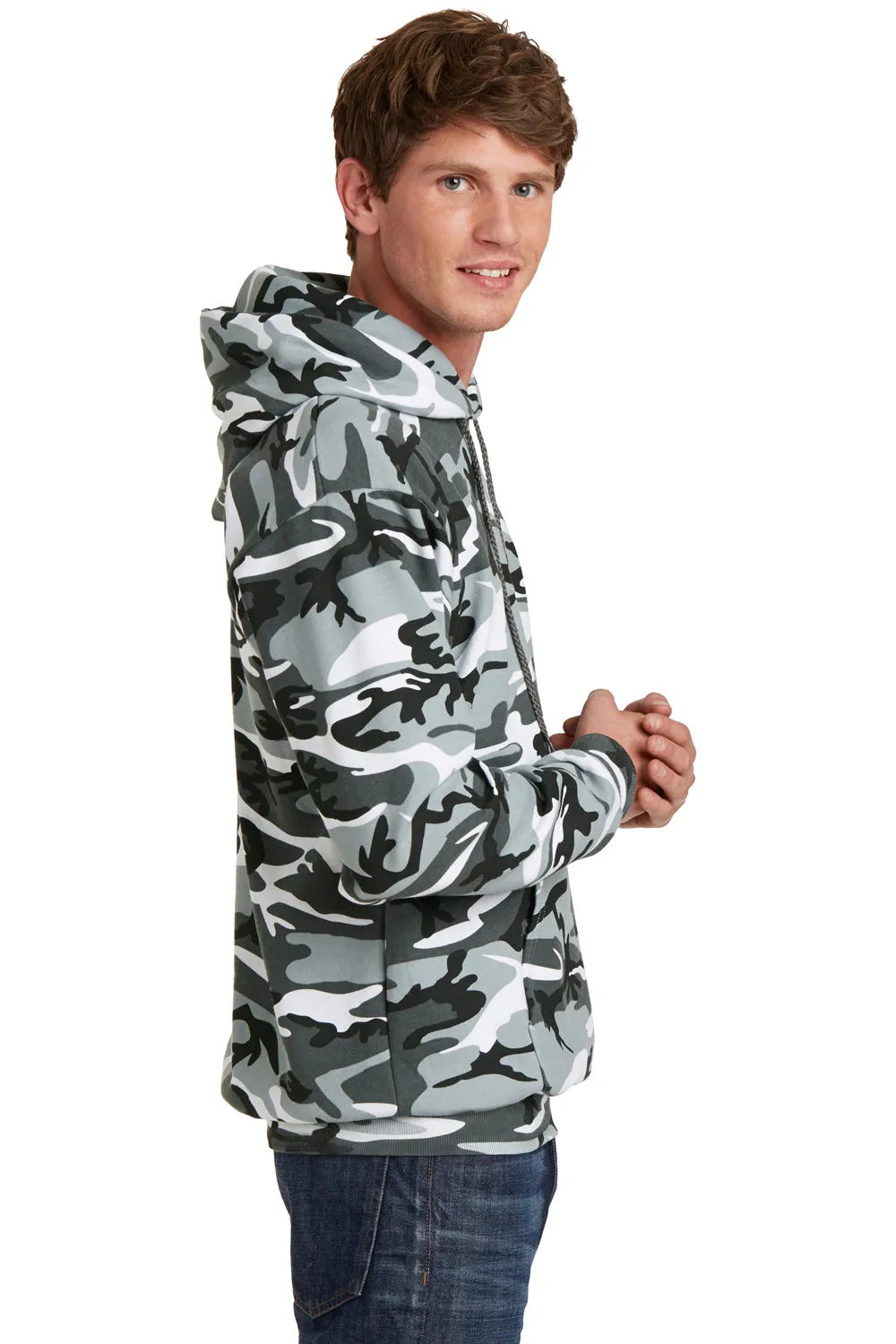 Port & Company Mens Core Pill Resistant Fleece Hooded Sweatshirt Hoodie w/ Pouch Pocket - Winter Camo