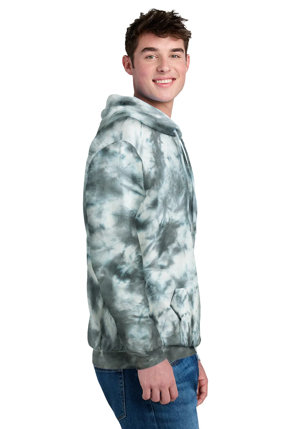 Port & Company Mens Crystal Tie-Dye Hooded Sweatshirt Hoodie w/ Pouch Pocket - Grey