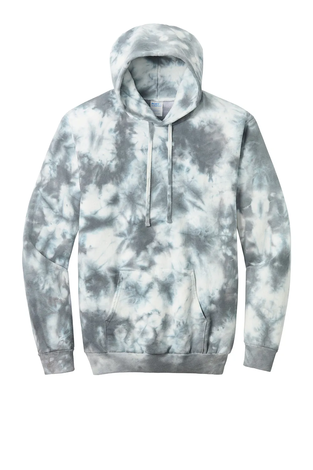 Port & Company Mens Crystal Tie-Dye Hooded Sweatshirt Hoodie w/ Pouch Pocket - Grey