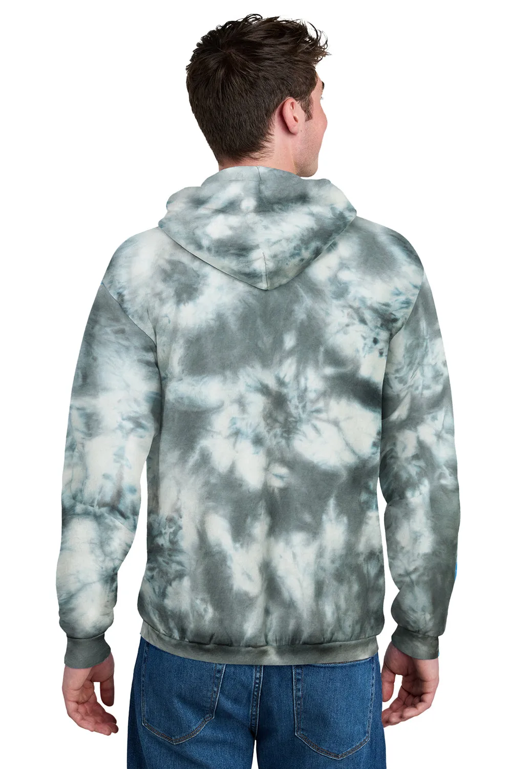 Port & Company Mens Crystal Tie-Dye Hooded Sweatshirt Hoodie w/ Pouch Pocket - Grey