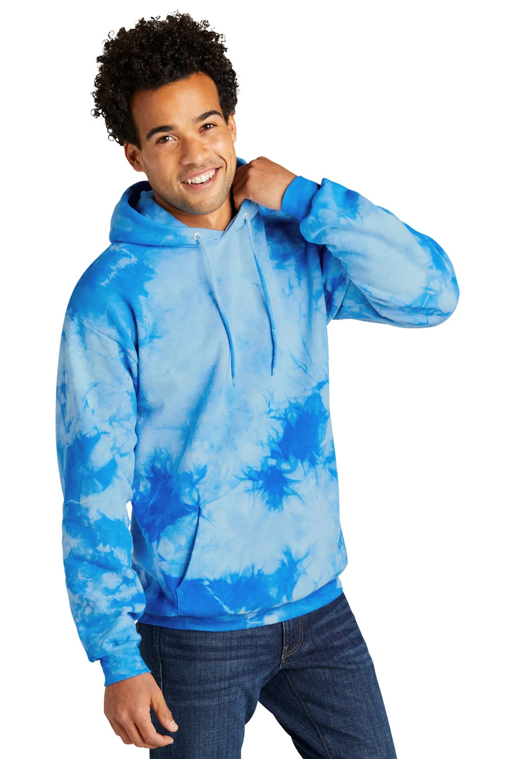 Port & Company Mens Crystal Tie-Dye Hooded Sweatshirt Hoodie w/ Pouch Pocket - Sky Blue