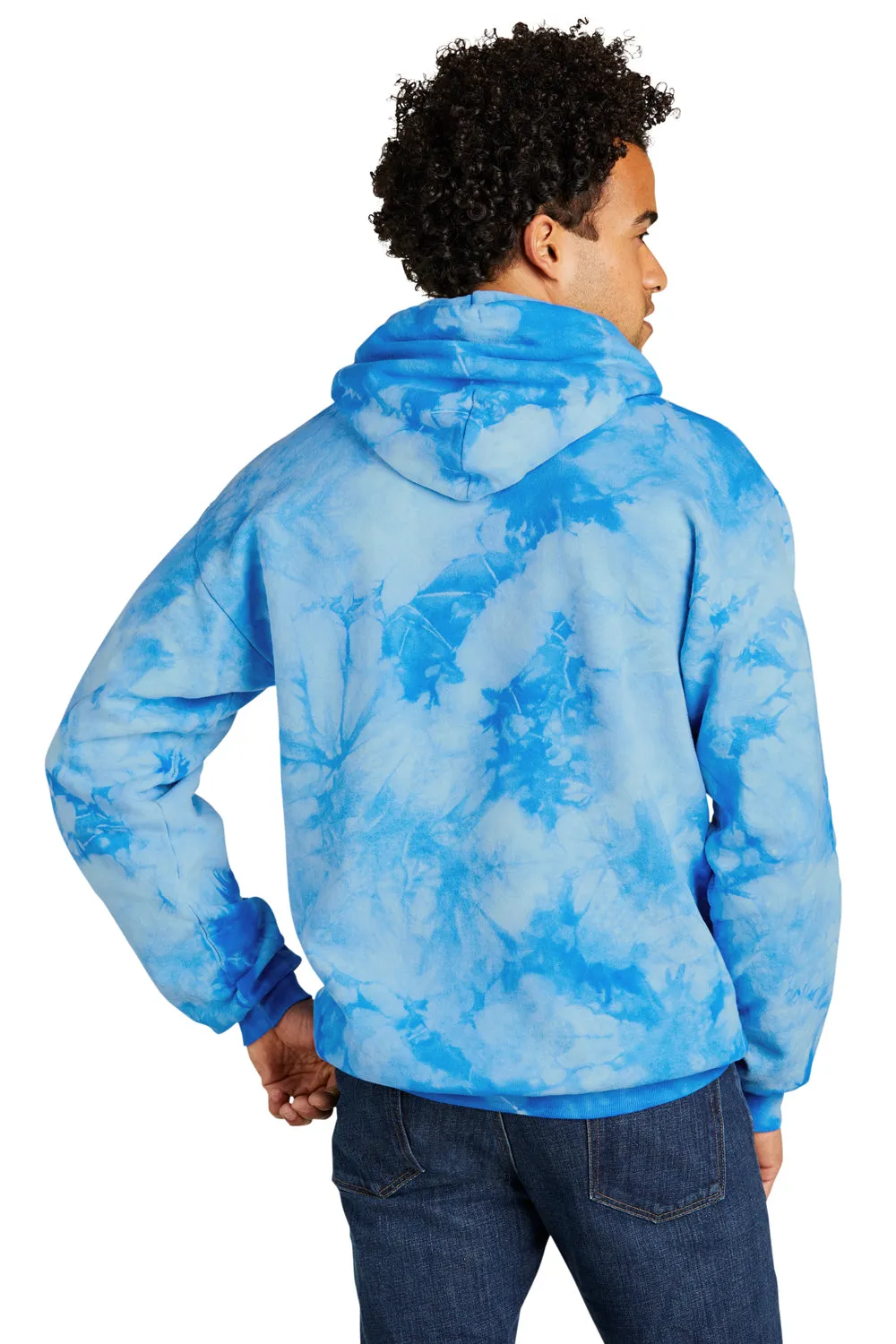 Port & Company Mens Crystal Tie-Dye Hooded Sweatshirt Hoodie w/ Pouch Pocket - Sky Blue