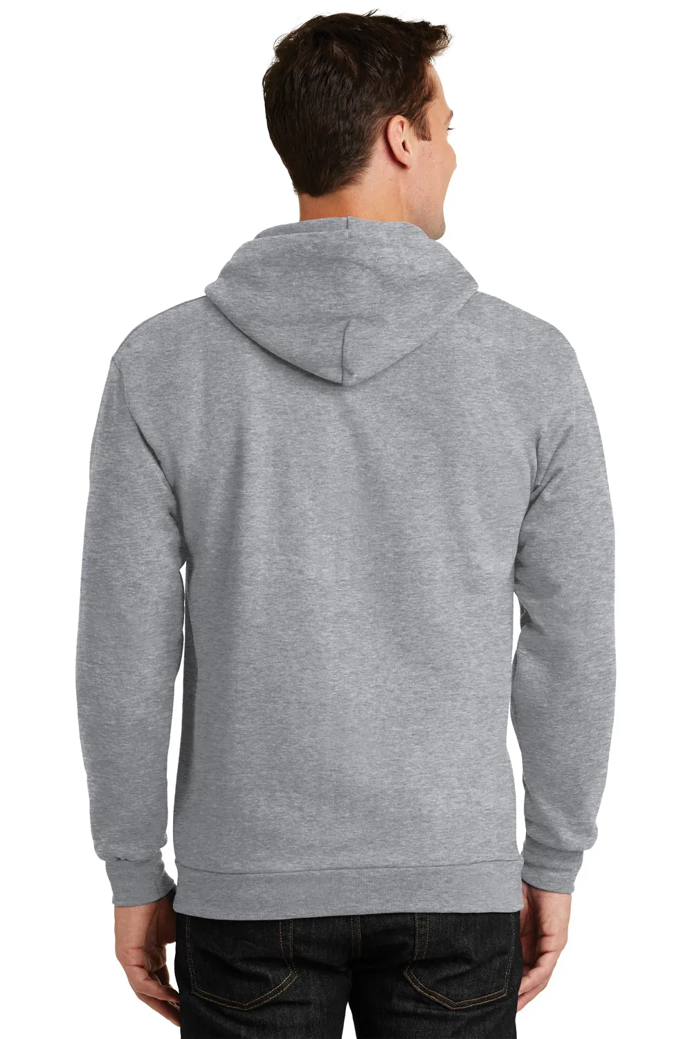 Port & Company Mens Essential Pill Resistant Fleece Full Zip Hooded Sweatshirt Hoodie w/ Pockets - Heather Grey