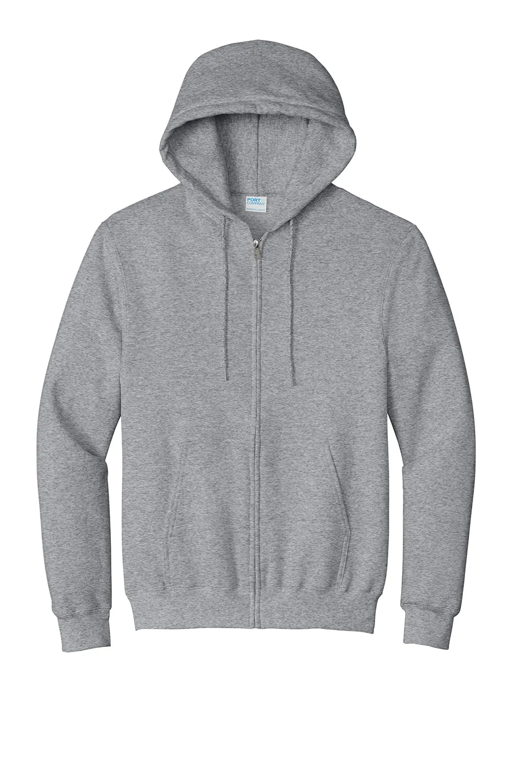 Port & Company Mens Essential Pill Resistant Fleece Full Zip Hooded Sweatshirt Hoodie w/ Pockets - Heather Grey