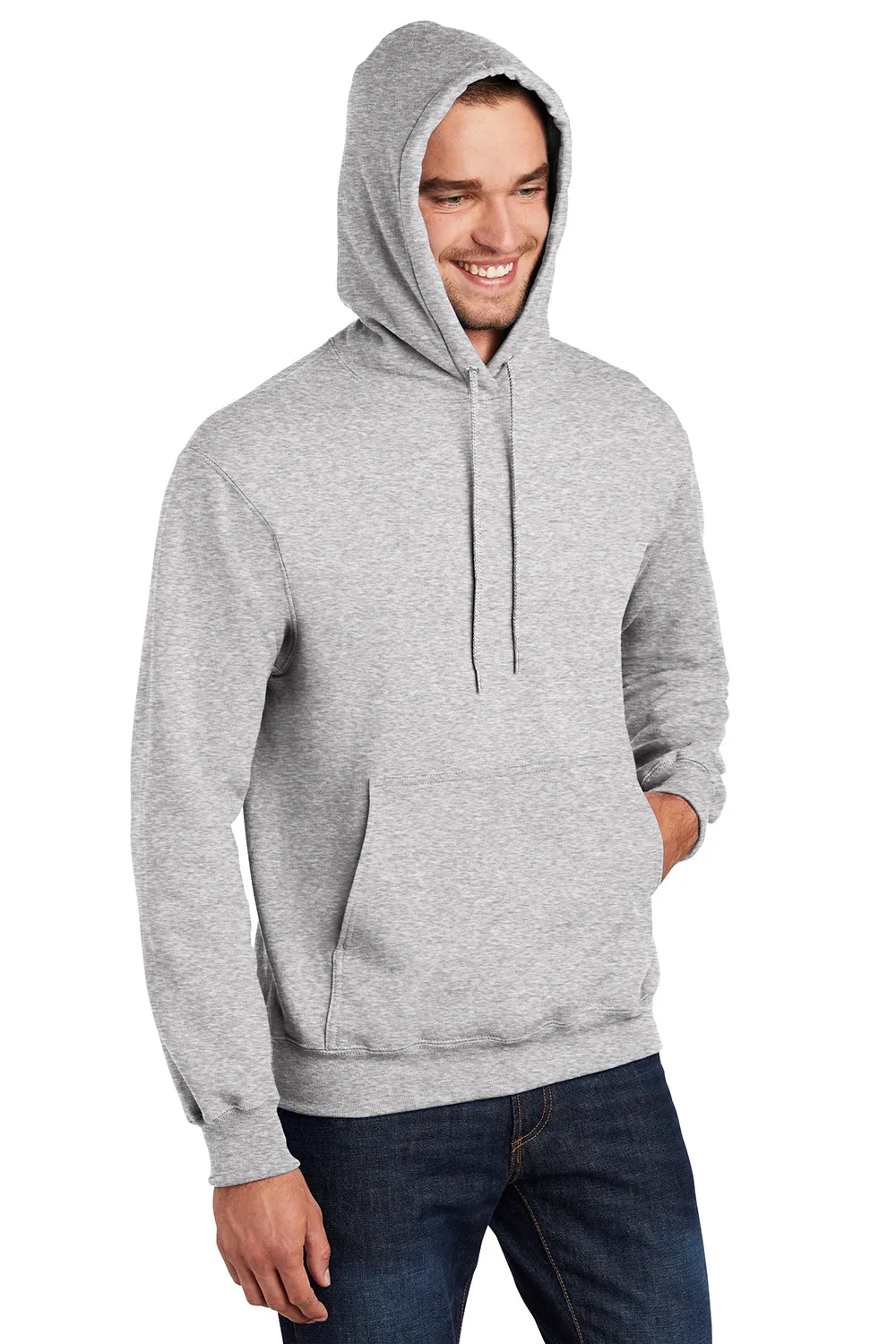 Port & Company Mens Essential Pill Resistant Fleece Hooded Sweatshirt Hoodie w/ Pouch Pocket - Ash Grey
