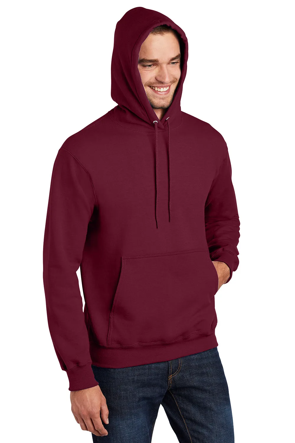 Port & Company Mens Essential Pill Resistant Fleece Hooded Sweatshirt Hoodie w/ Pouch Pocket - Cardinal Red