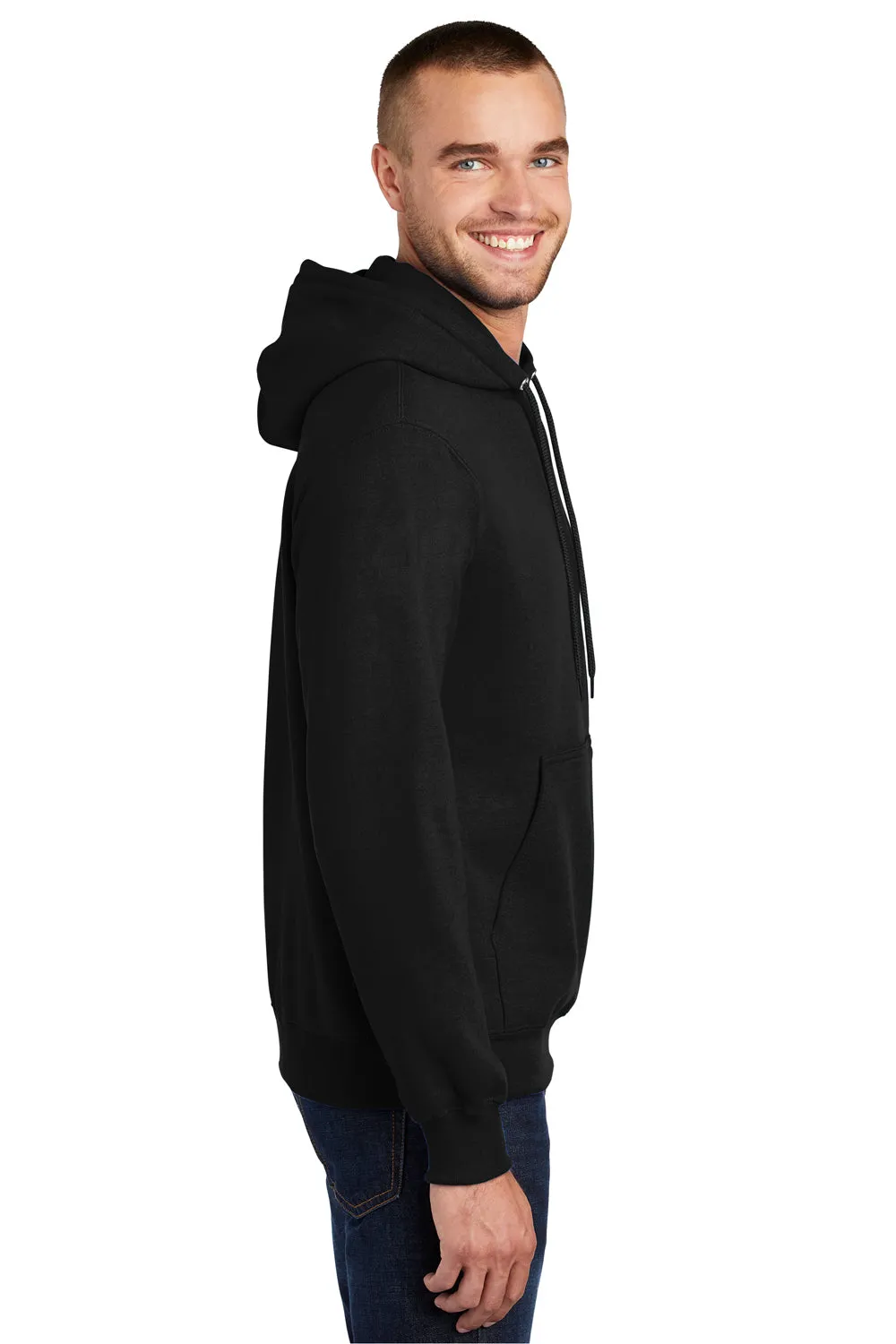 Port & Company Mens Essential Pill Resistant Fleece Hooded Sweatshirt Hoodie w/ Pouch Pocket - Jet Black