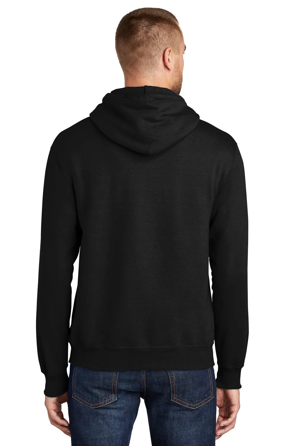 Port & Company Mens Essential Pill Resistant Fleece Hooded Sweatshirt Hoodie w/ Pouch Pocket - Jet Black