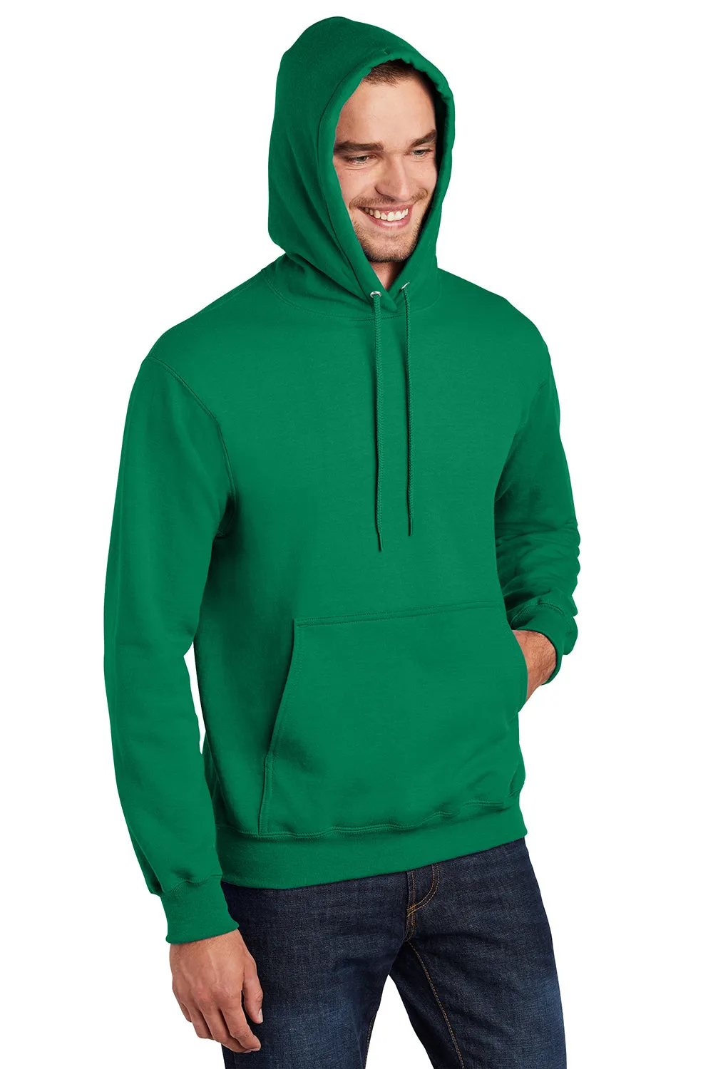 Port & Company Mens Essential Pill Resistant Fleece Hooded Sweatshirt Hoodie w/ Pouch Pocket - Kelly Green