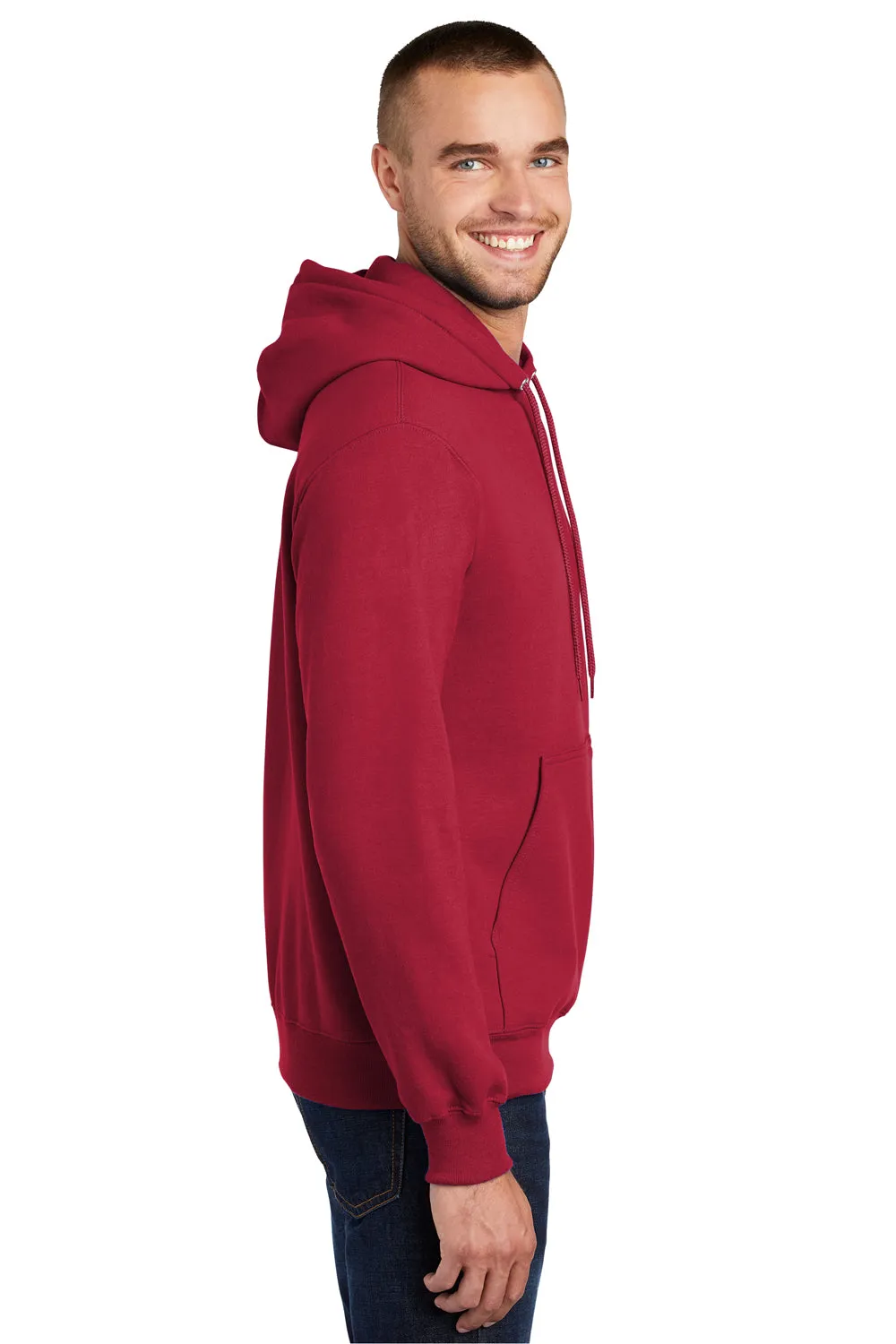 Port & Company Mens Essential Pill Resistant Fleece Hooded Sweatshirt Hoodie w/ Pouch Pocket - Red