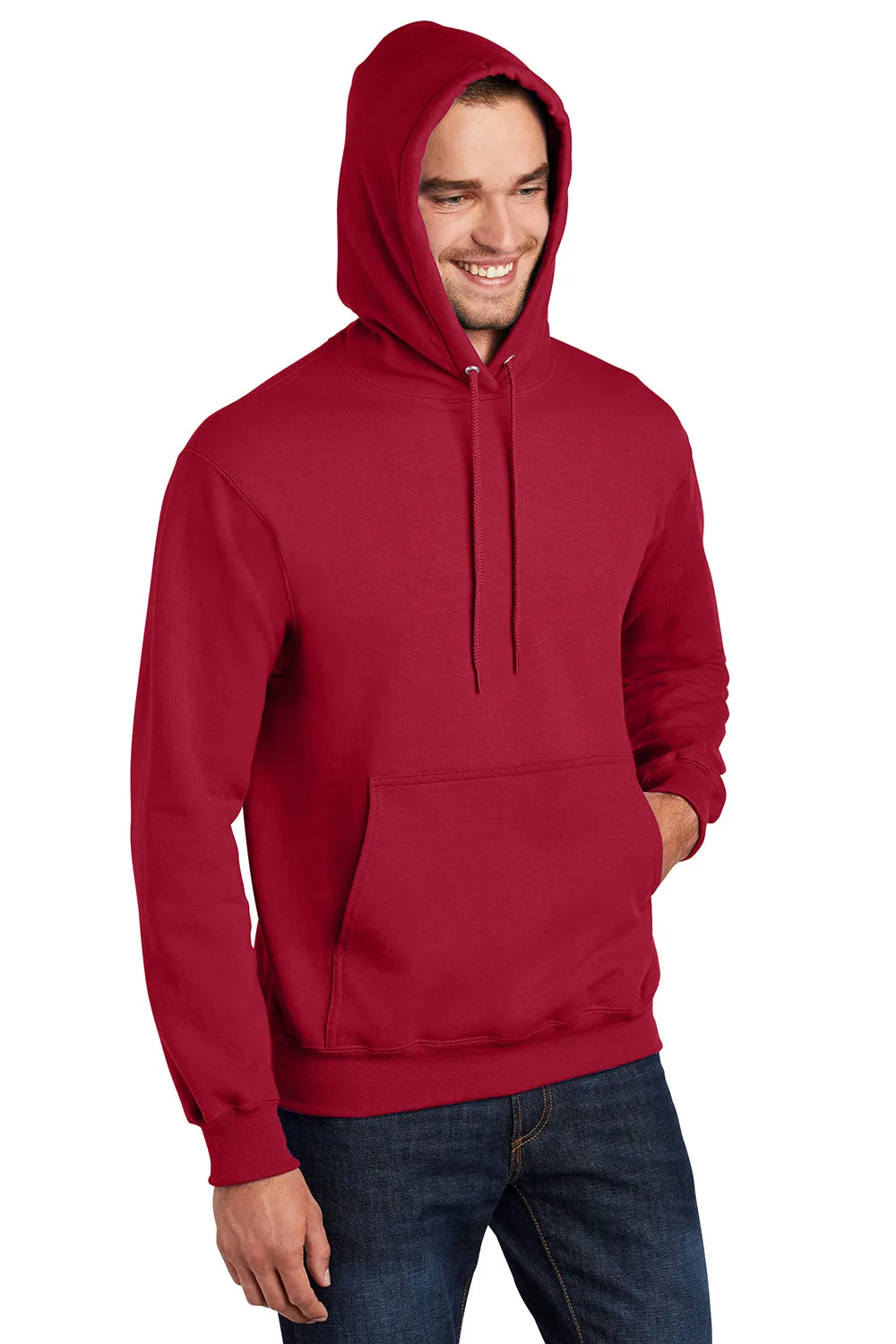 Port & Company Mens Essential Pill Resistant Fleece Hooded Sweatshirt Hoodie w/ Pouch Pocket - Red