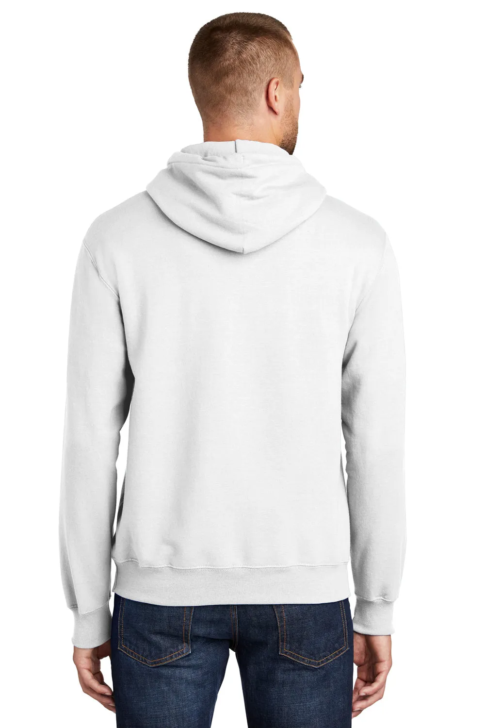 Port & Company Mens Essential Pill Resistant Fleece Hooded Sweatshirt Hoodie w/ Pouch Pocket - White