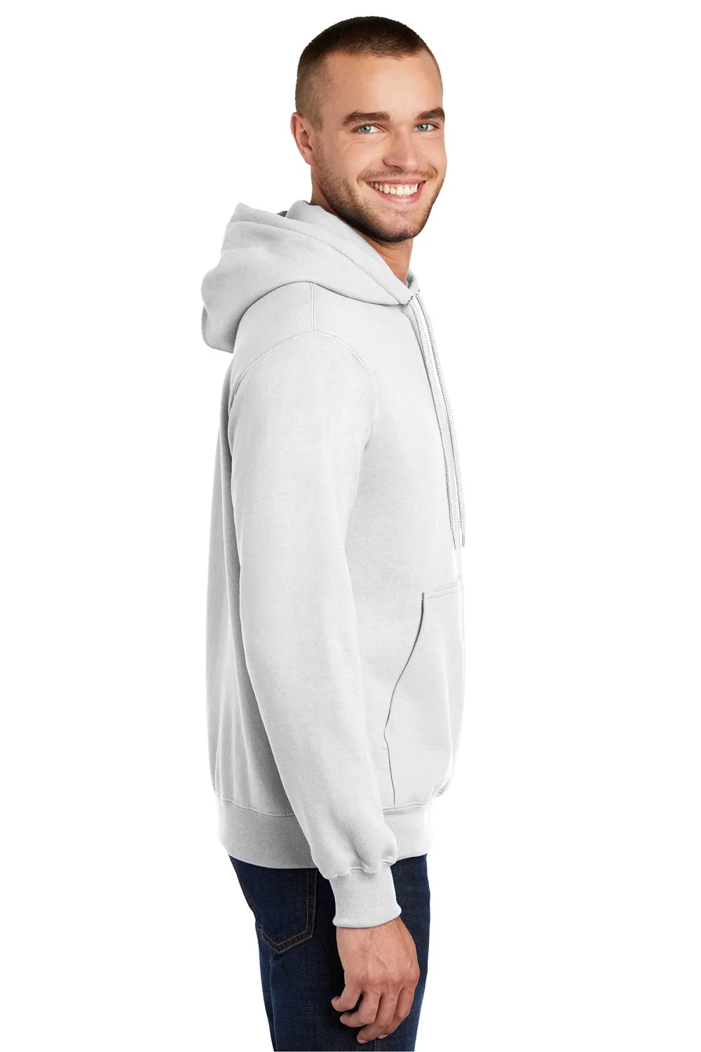 Port & Company Mens Essential Pill Resistant Fleece Hooded Sweatshirt Hoodie w/ Pouch Pocket - White