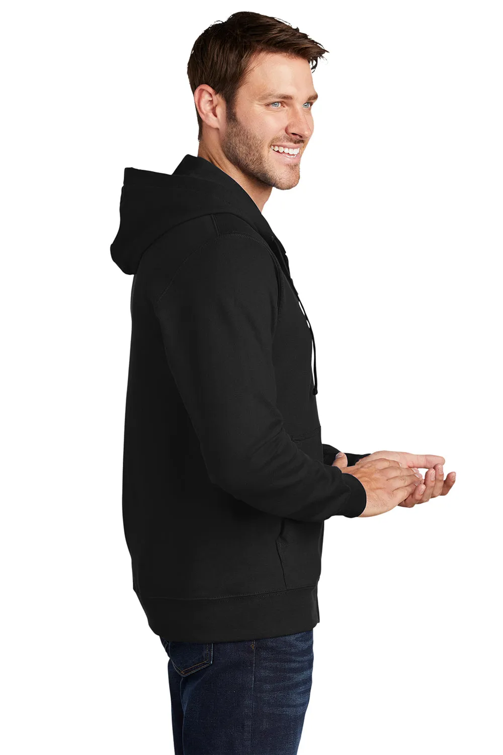 Port & Company Mens Fan Favorite Fleece Full Zip Hooded Sweatshirt Hoodie w/ Pockets - Jet Black