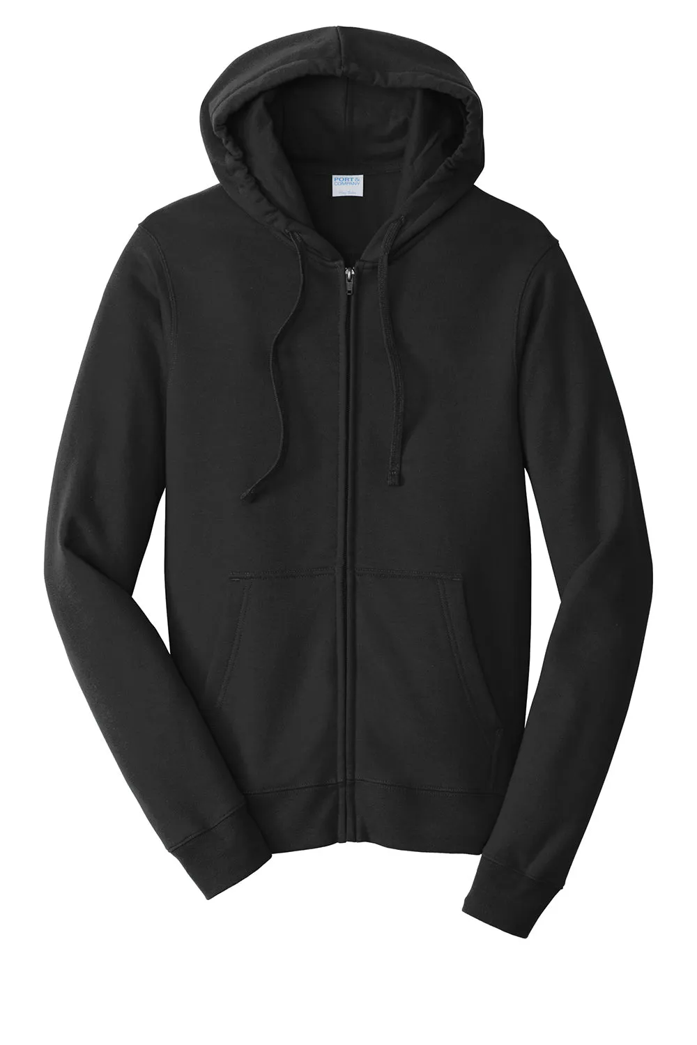 Port & Company Mens Fan Favorite Fleece Full Zip Hooded Sweatshirt Hoodie w/ Pockets - Jet Black
