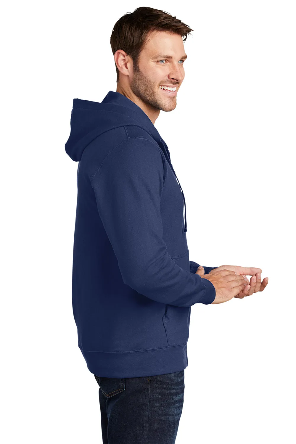 Port & Company Mens Fan Favorite Fleece Full Zip Hooded Sweatshirt Hoodie w/ Pockets - Team Navy Blue