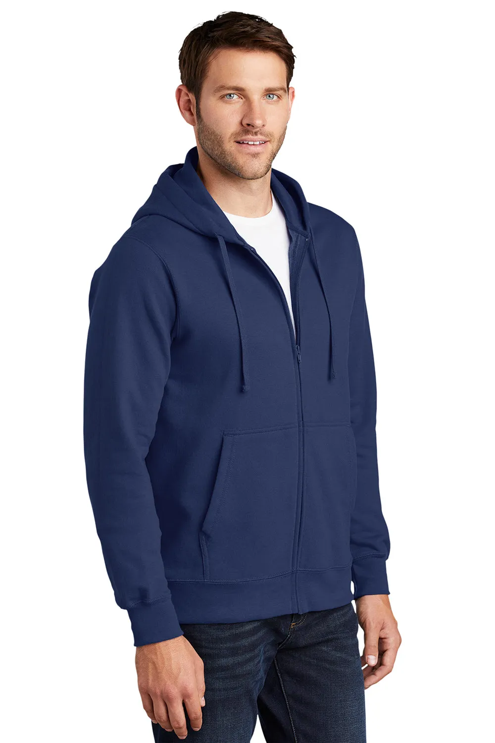 Port & Company Mens Fan Favorite Fleece Full Zip Hooded Sweatshirt Hoodie w/ Pockets - Team Navy Blue