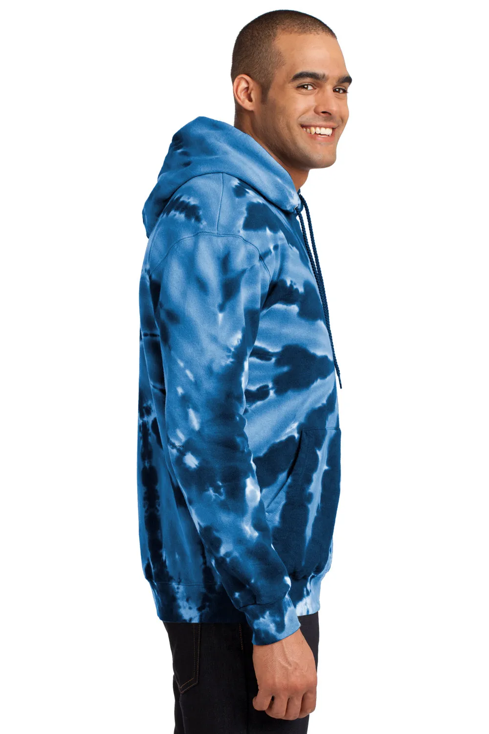 Port & Company Mens Tie-Dye Fleece Hooded Sweatshirt Hoodie w/ Pouch Pocket - Navy Blue