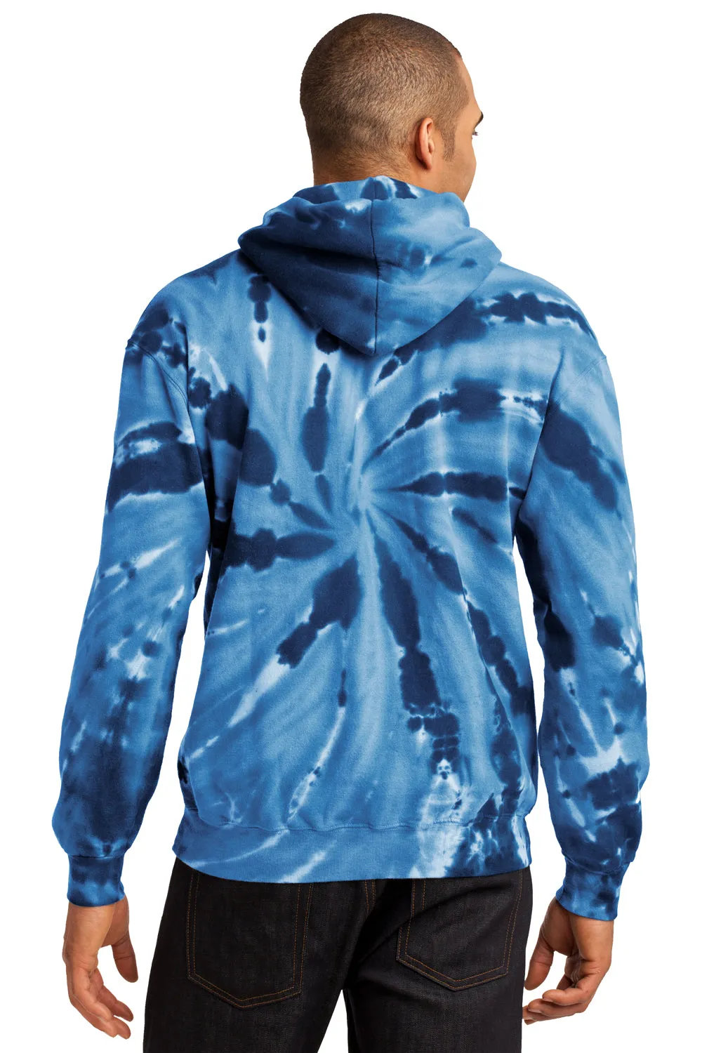 Port & Company Mens Tie-Dye Fleece Hooded Sweatshirt Hoodie w/ Pouch Pocket - Navy Blue