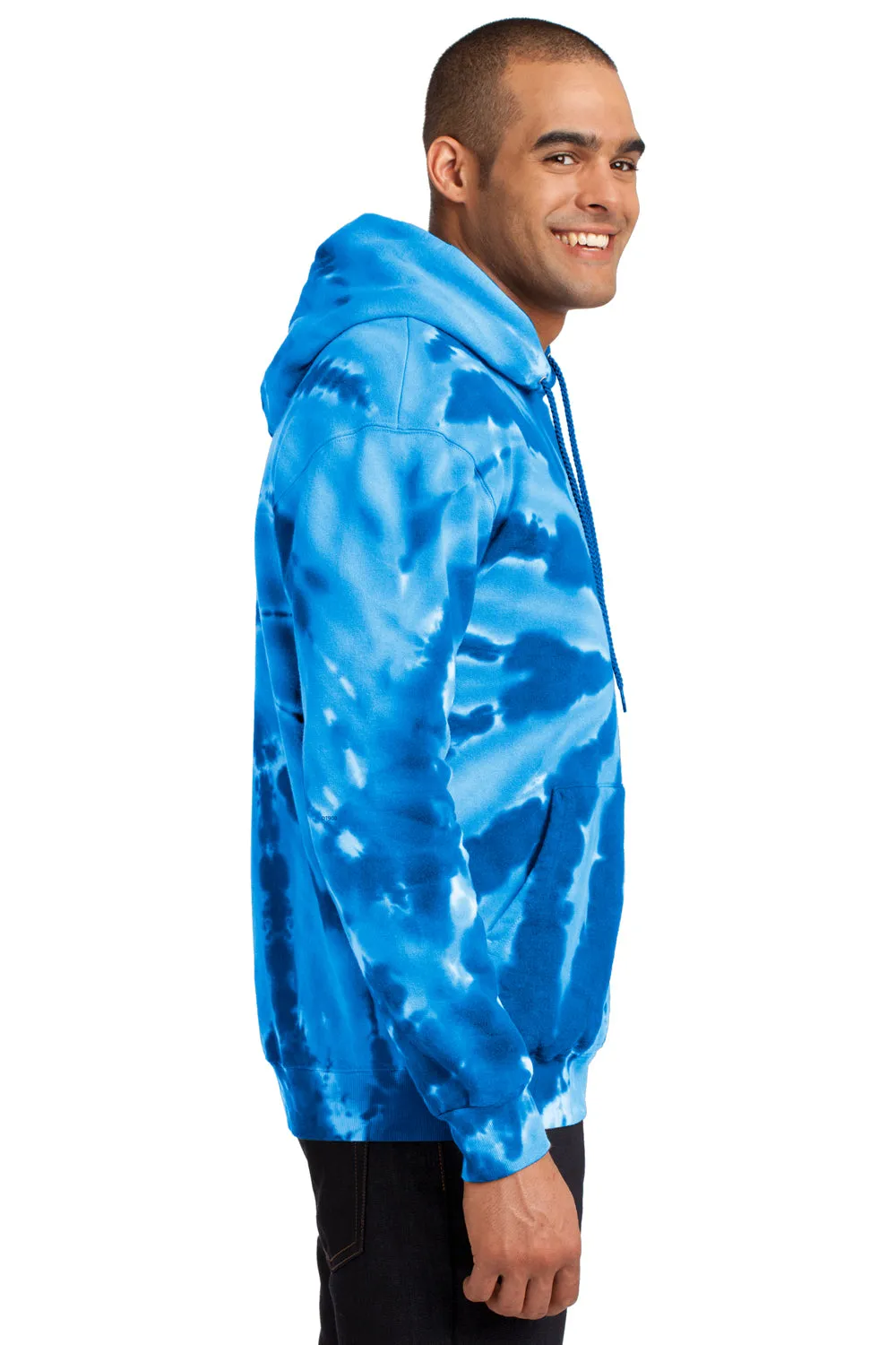 Port & Company Mens Tie-Dye Fleece Hooded Sweatshirt Hoodie w/ Pouch Pocket - Royal Blue