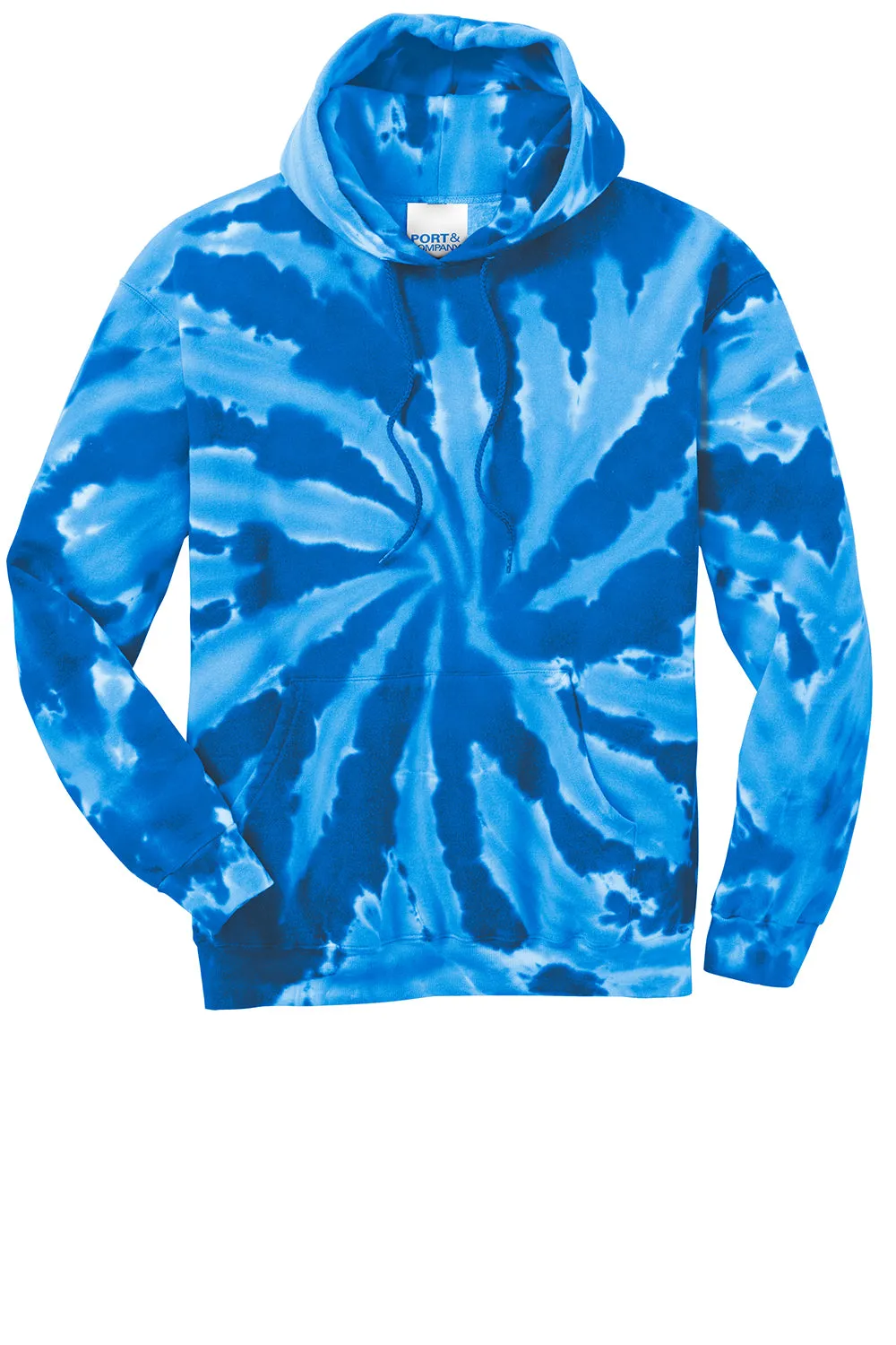 Port & Company Mens Tie-Dye Fleece Hooded Sweatshirt Hoodie w/ Pouch Pocket - Royal Blue