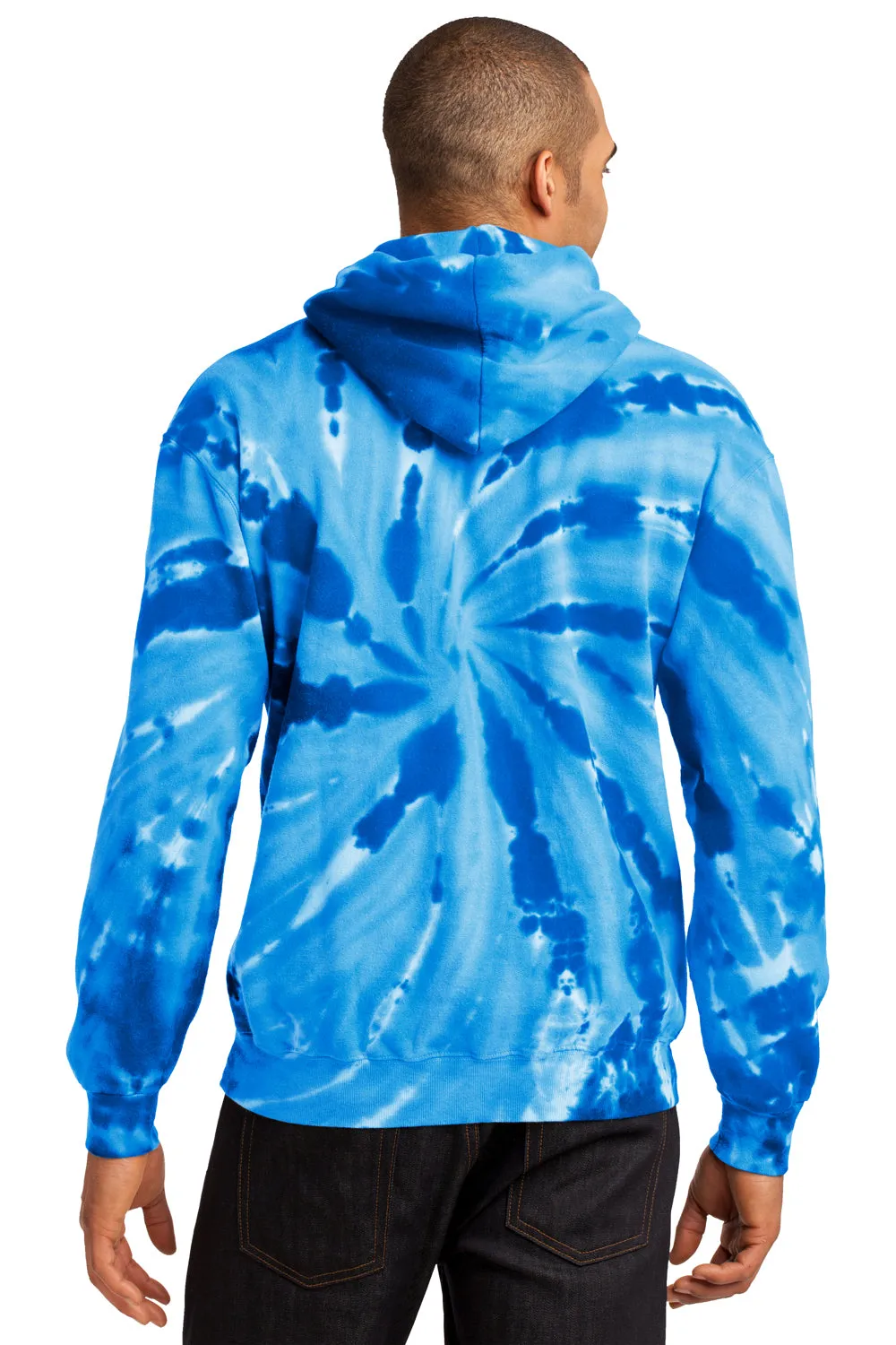 Port & Company Mens Tie-Dye Fleece Hooded Sweatshirt Hoodie w/ Pouch Pocket - Royal Blue
