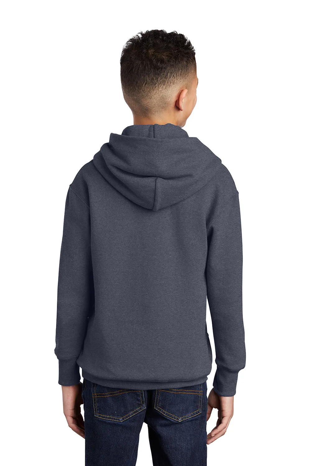 Port & Company Youth Core Pill Resistant Fleece Hooded Sweatshirt Hoodie w/ Pouch Pocket - Heather Navy Blue