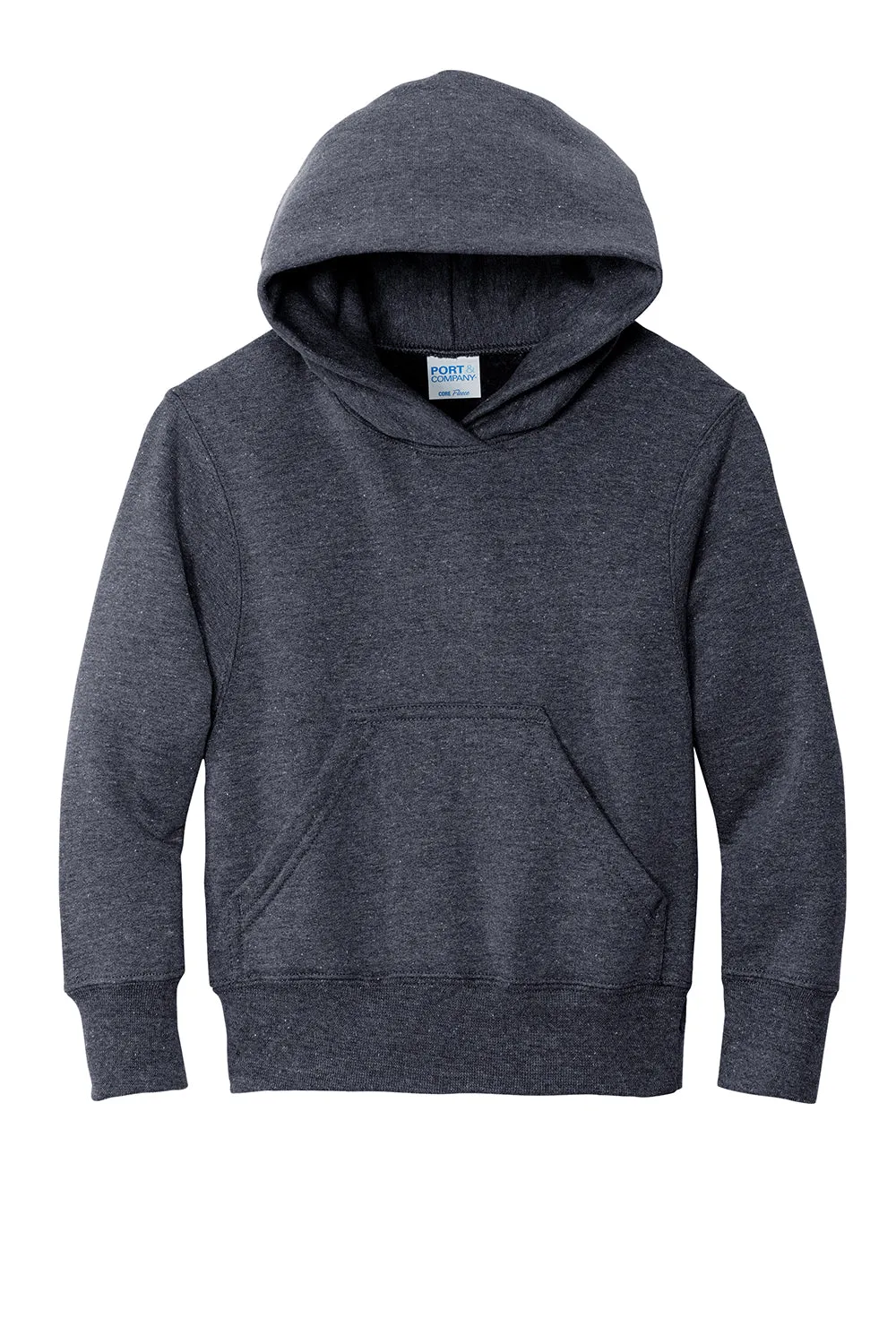 Port & Company Youth Core Pill Resistant Fleece Hooded Sweatshirt Hoodie w/ Pouch Pocket - Heather Navy Blue
