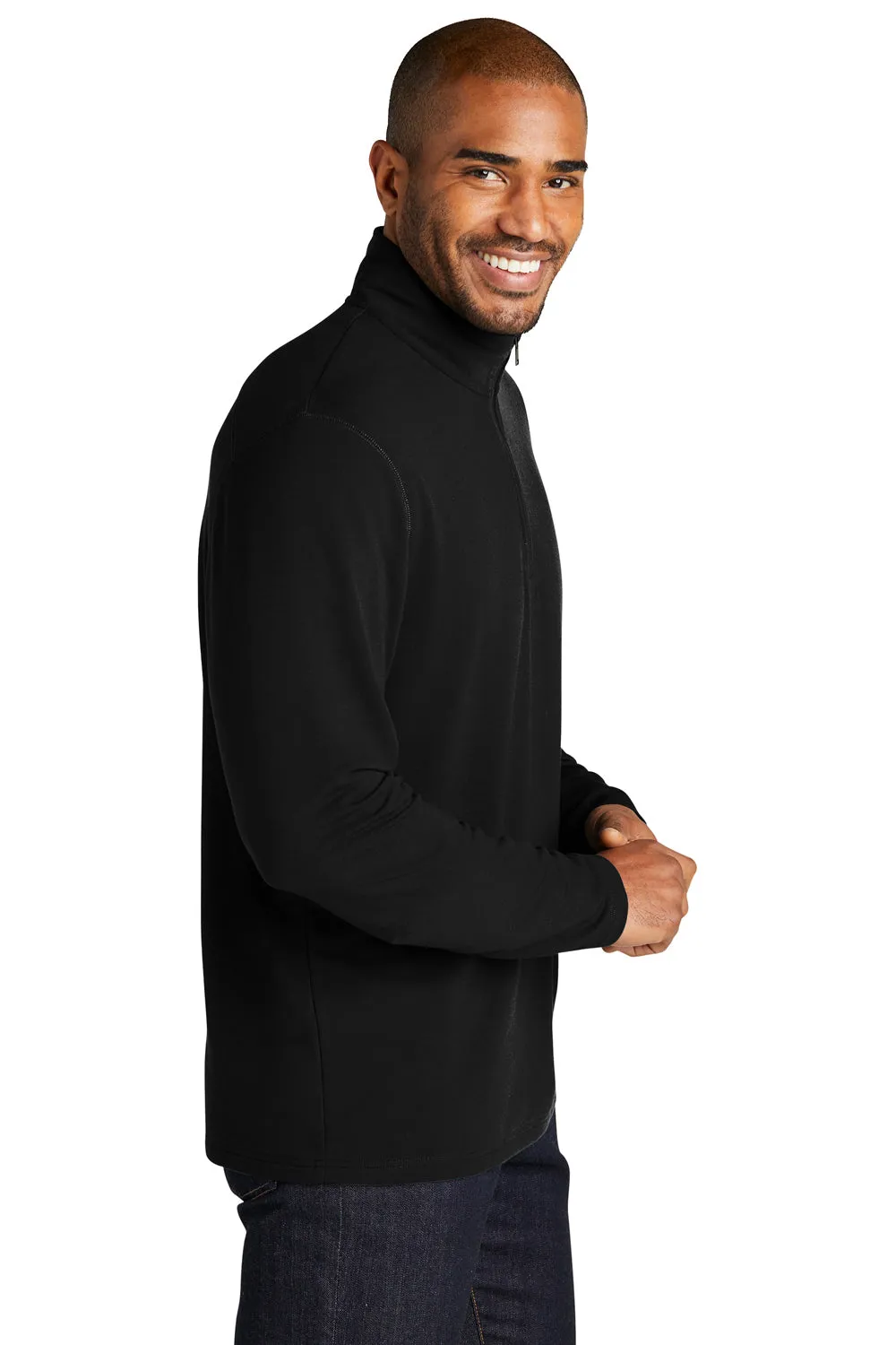 Port Authority Mens Microterry Snag Resistant 1/4 Zip Sweatshirt - Deep Black