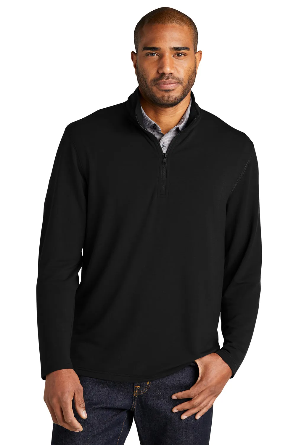 Port Authority Mens Microterry Snag Resistant 1/4 Zip Sweatshirt - Deep Black