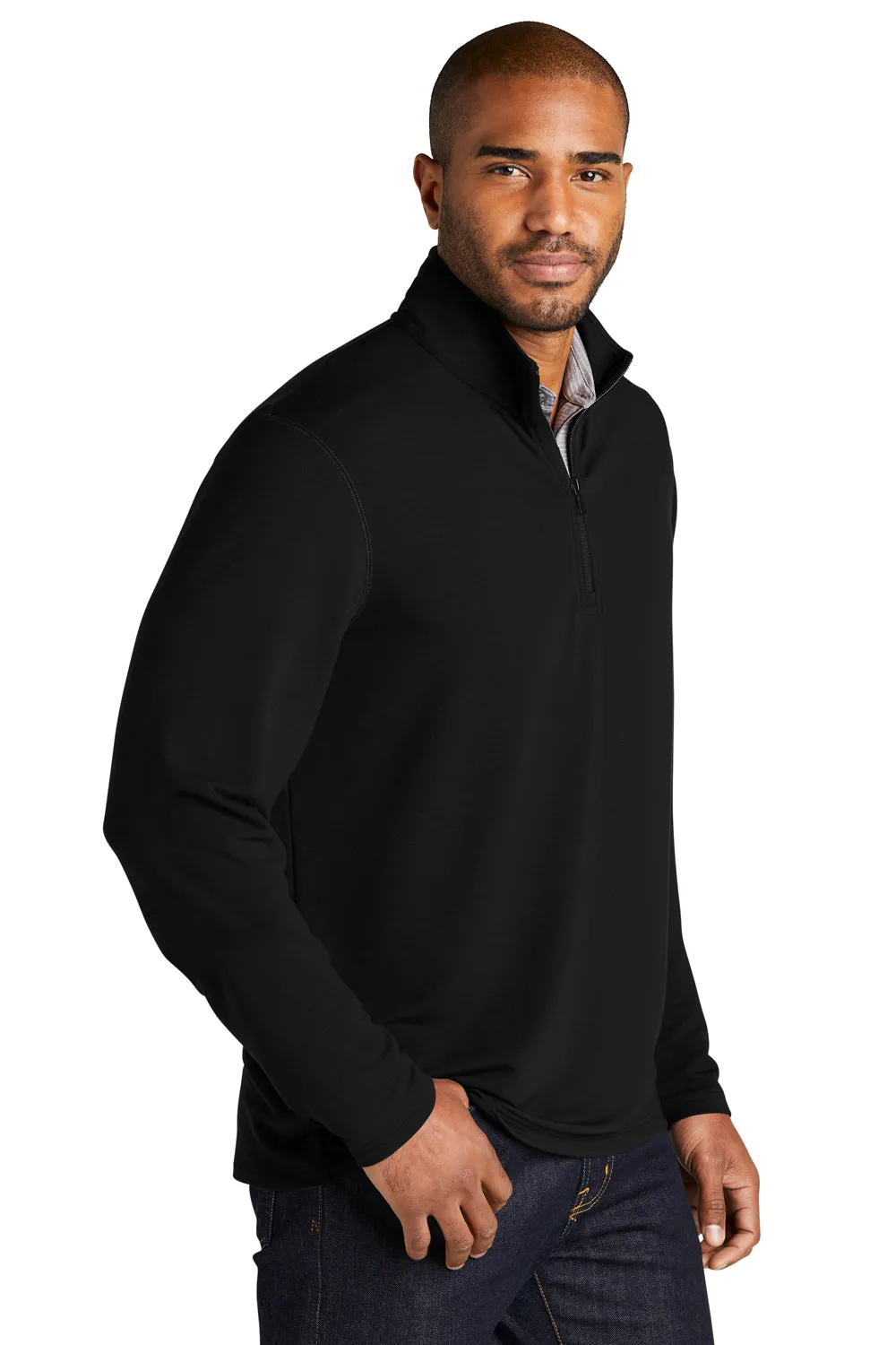 Port Authority Mens Microterry Snag Resistant 1/4 Zip Sweatshirt - Deep Black