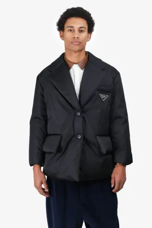 Prada Black Reissue Nylon Belted Puffer Blazer Jacket Size 38 Mens