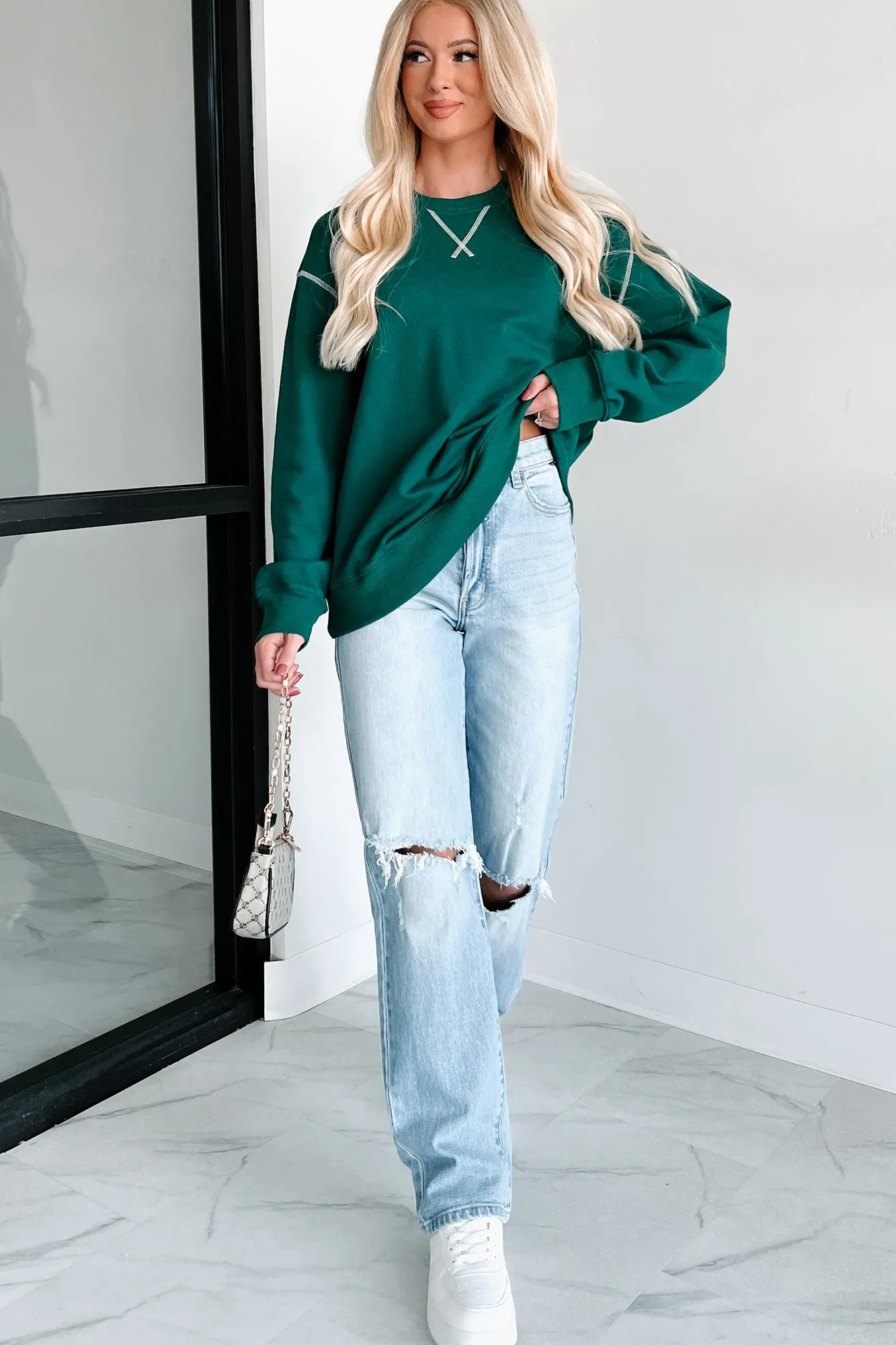 Pressing Pause Oversized Crewneck Sweatshirt (Hunter Green)