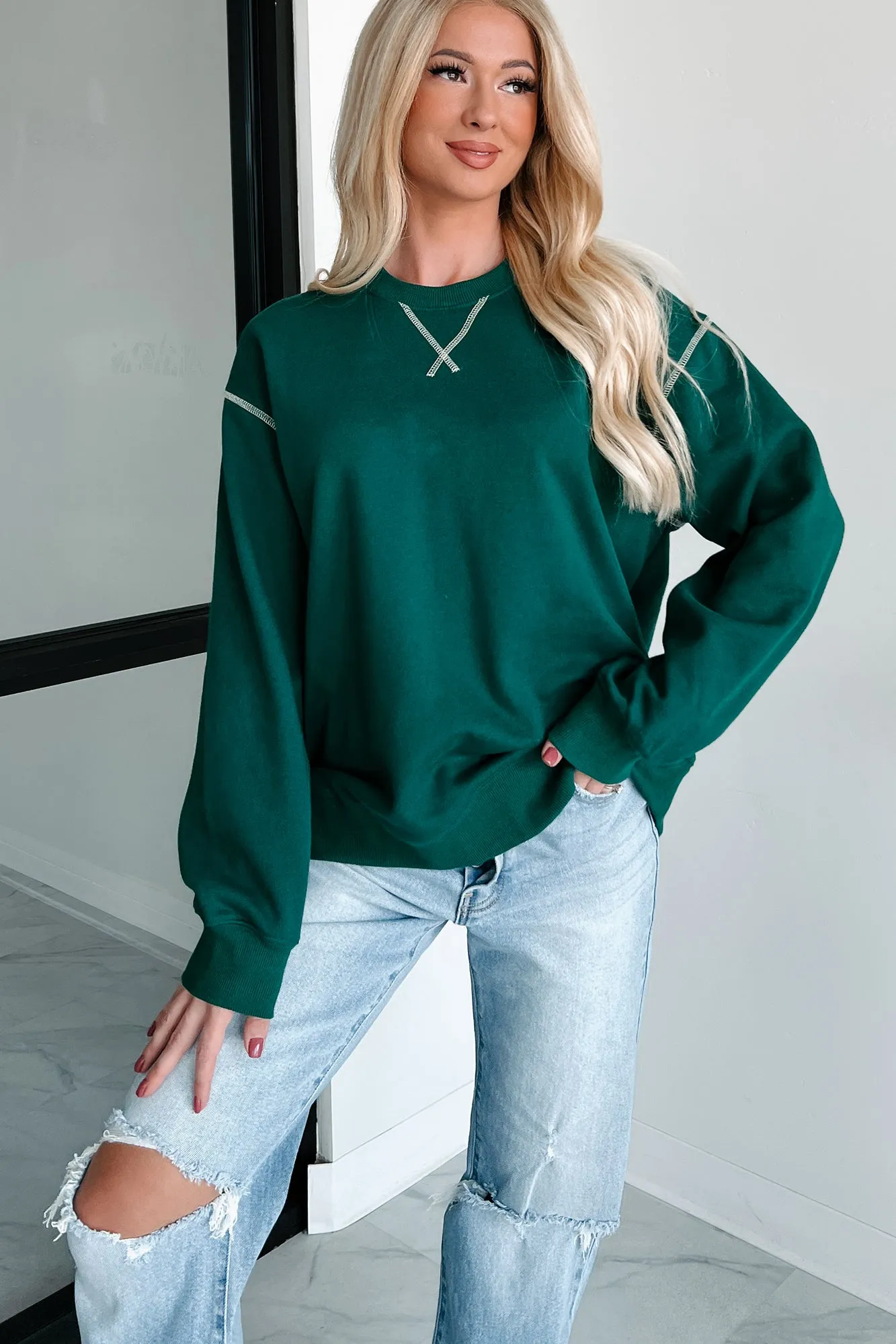 Pressing Pause Oversized Crewneck Sweatshirt (Hunter Green)