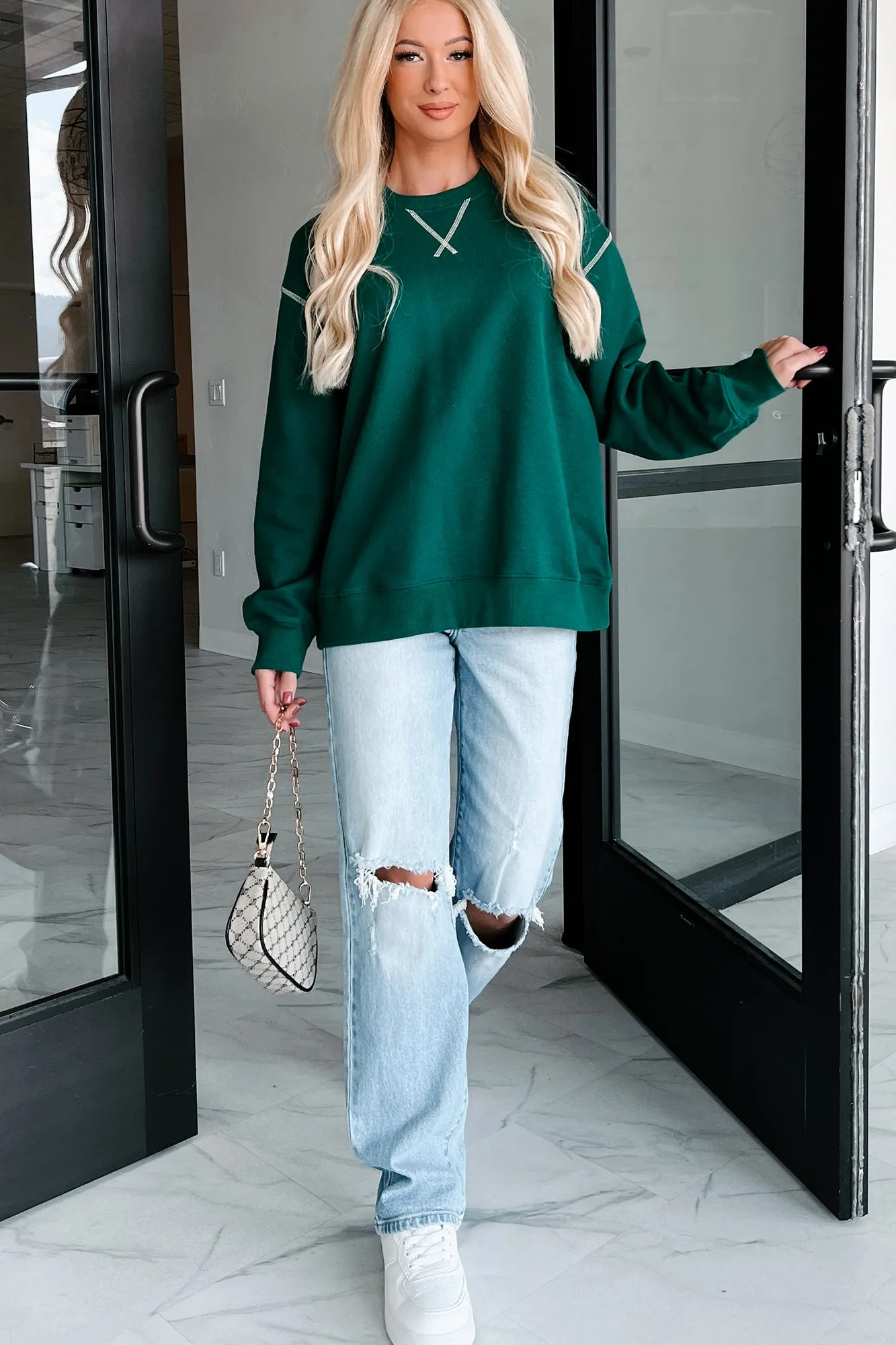 Pressing Pause Oversized Crewneck Sweatshirt (Hunter Green)