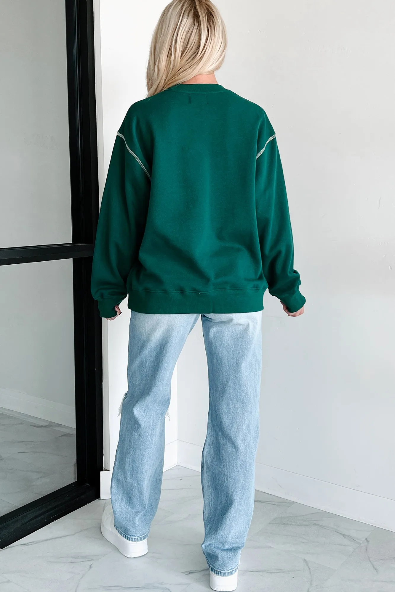 Pressing Pause Oversized Crewneck Sweatshirt (Hunter Green)