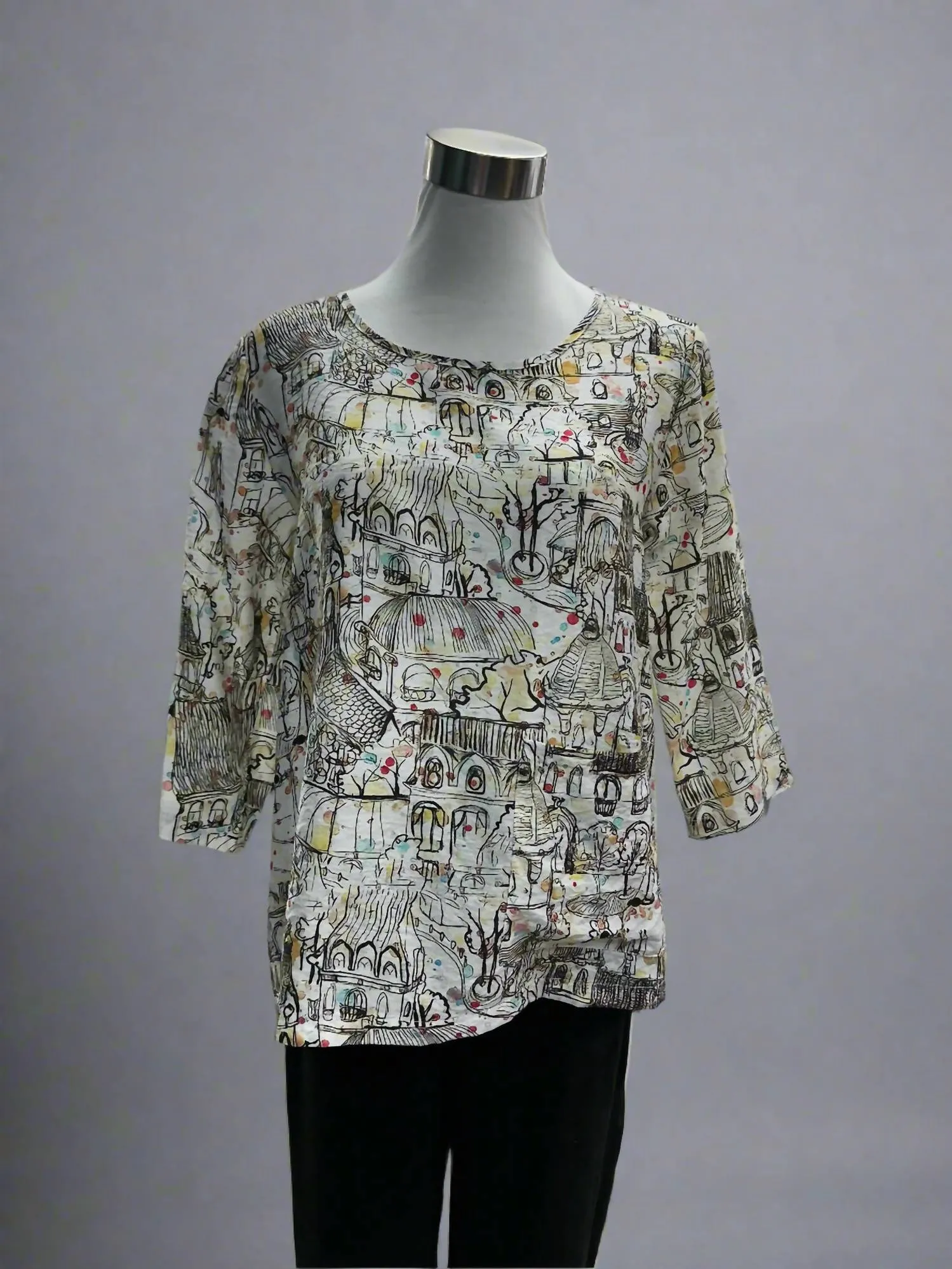 Printed One Pocket Tunic Top In Multicolor