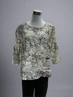 Printed One Pocket Tunic Top In Multicolor