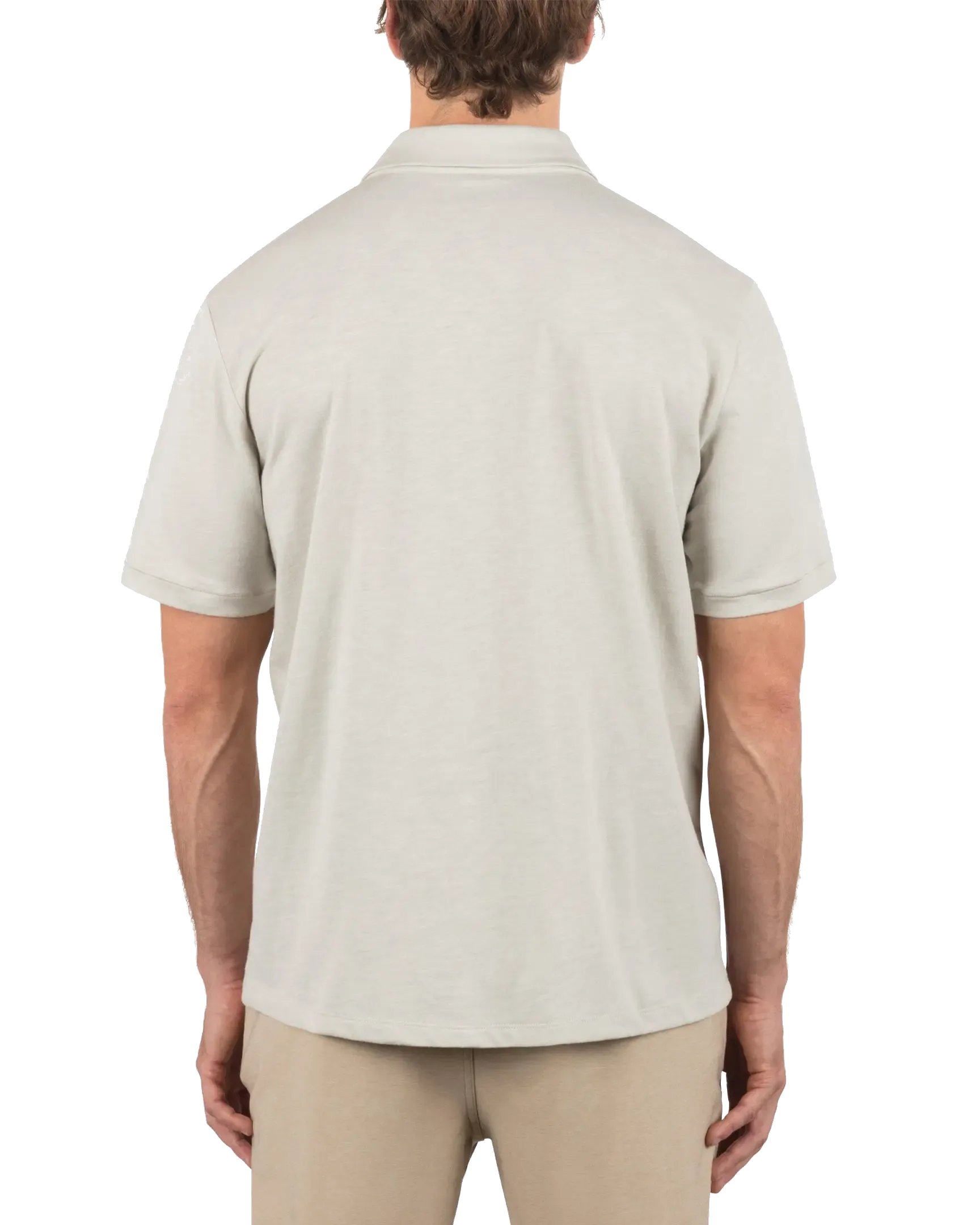 Printed Stripe Slub Polo Shirt in Bone