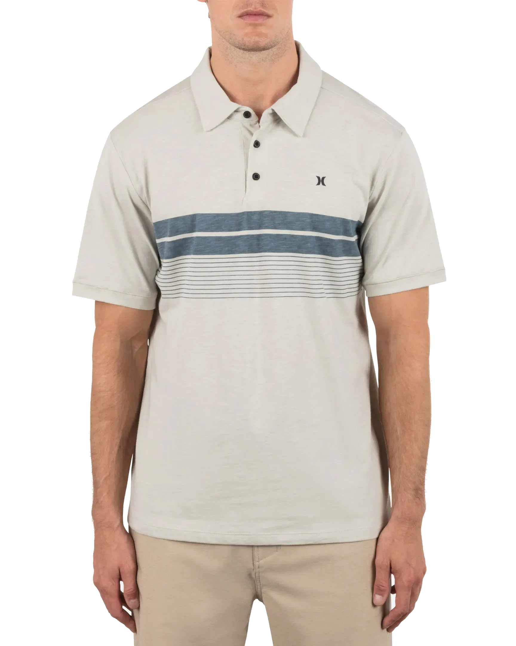 Printed Stripe Slub Polo Shirt in Bone