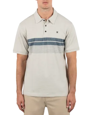 Printed Stripe Slub Polo Shirt in Bone