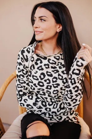 Pullover Sweatshirt - Cream Leopard SideZip